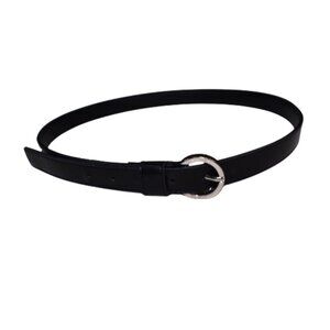 Via Spiga Black Leather Belt with Silver Round Buckle